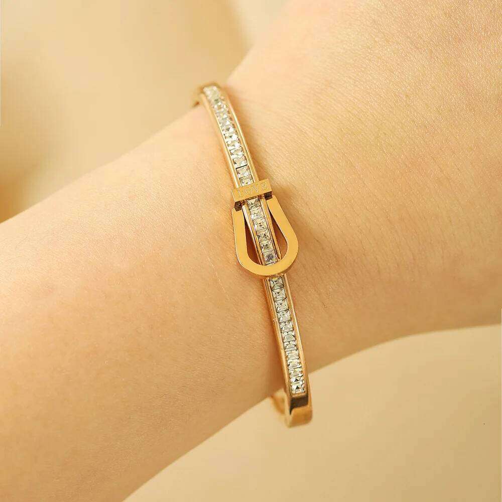 ZAKOL Classic Stainless Steel Open Bracelet for Women Men Horseshoe Buckle U-shaped Inlay Zircon Waterproof Jewelry Gift