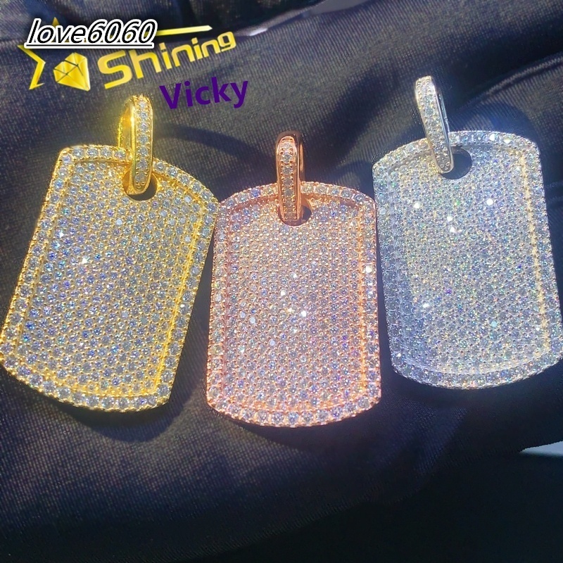 Fine Jewelry Ready to Ship 925 Sterling Silver Mossanite Tag Pendant Custom Iced Out Diamond Moissanite Pendant Men