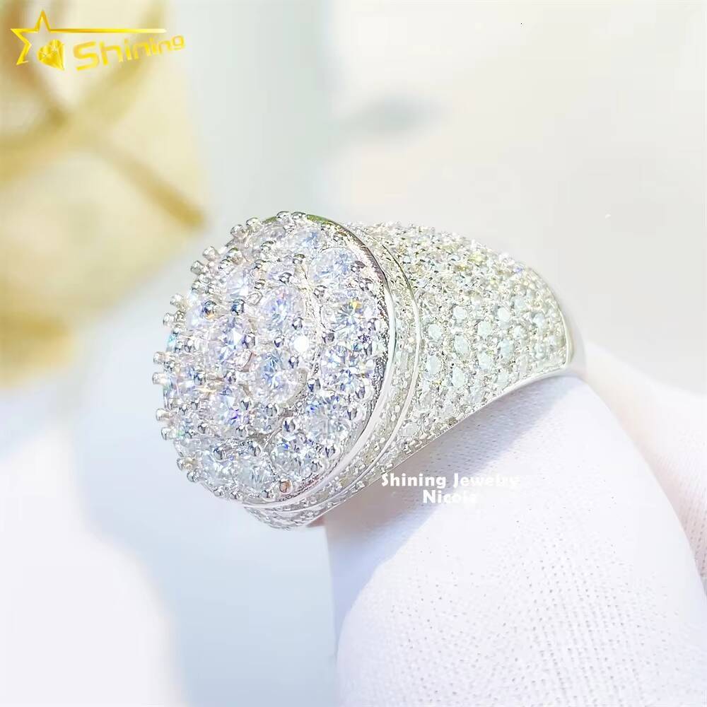 Fashion Style Iced Out Jewelry 925 Sterling Silver Hip Hop VVS Diamond Silver Engagement Moissanite Men Ring