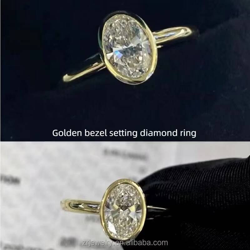 Fashion Jewelry Rings 18K 925 Sterling Silver Classic Ellipse Oval Shaped Moissanite Ring White Gold Band