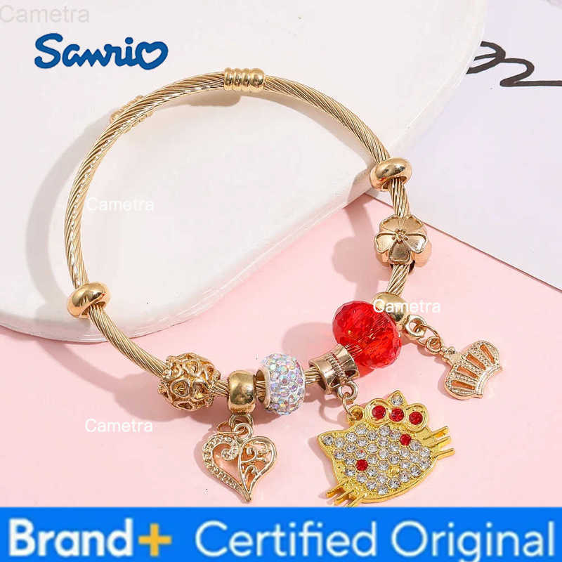 Sanrio Kawaii Cartoon Hello Kitty My Melody Pendant Rhinestone Zircon Bead Bracelet for Girls Jewelry Party Gift H251229