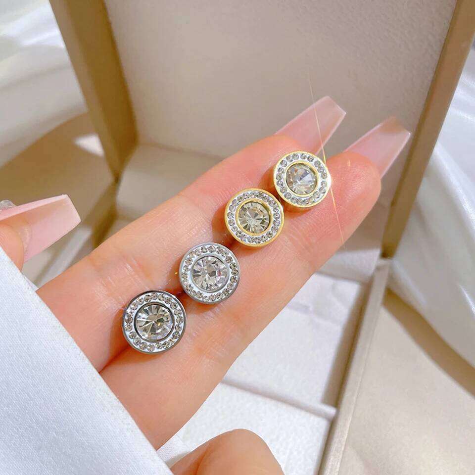 ZAKOL Shiny Crystal Zircon Round Pendant Necklace Earrings for Women Exquisite Stainless Steel Chain 2 Pcs Jewelry Set