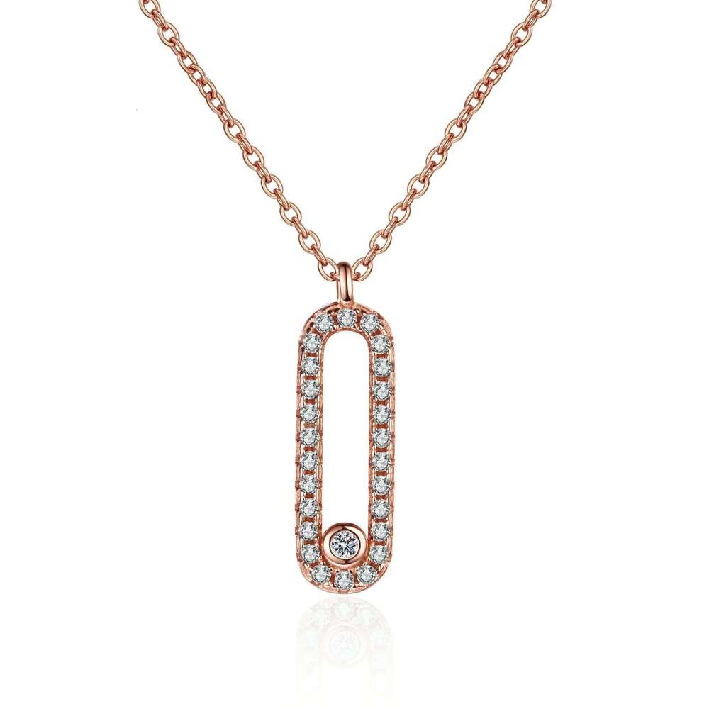 18K Gold Inlaid Oval Pendant, Simple PT950 Platinum Moissanite 28 Point Necklace, Diamond Lock, Fashionable Bone Chain a8f