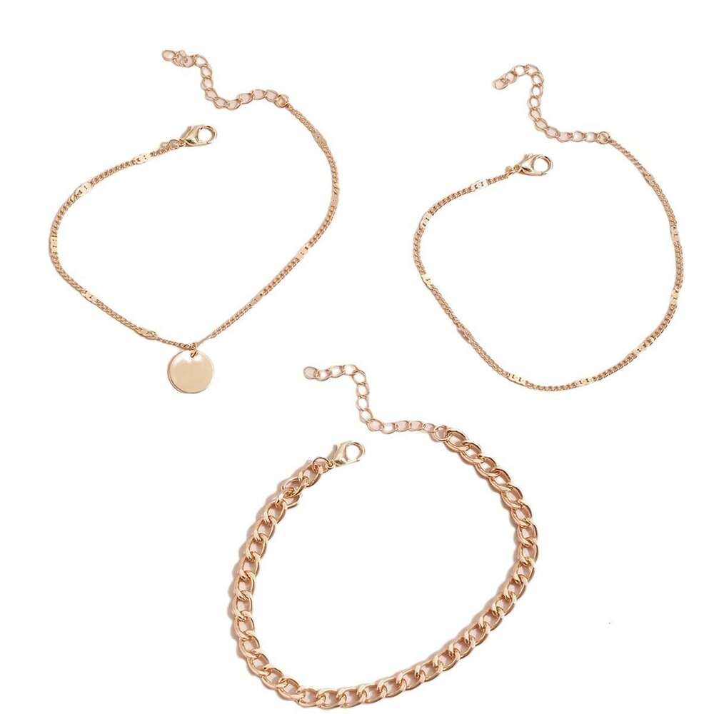 Cross-Border Geometric Round Coin Pendant Anklet Multi-Layer Ankle Chain Fashion Personality New Product 2024