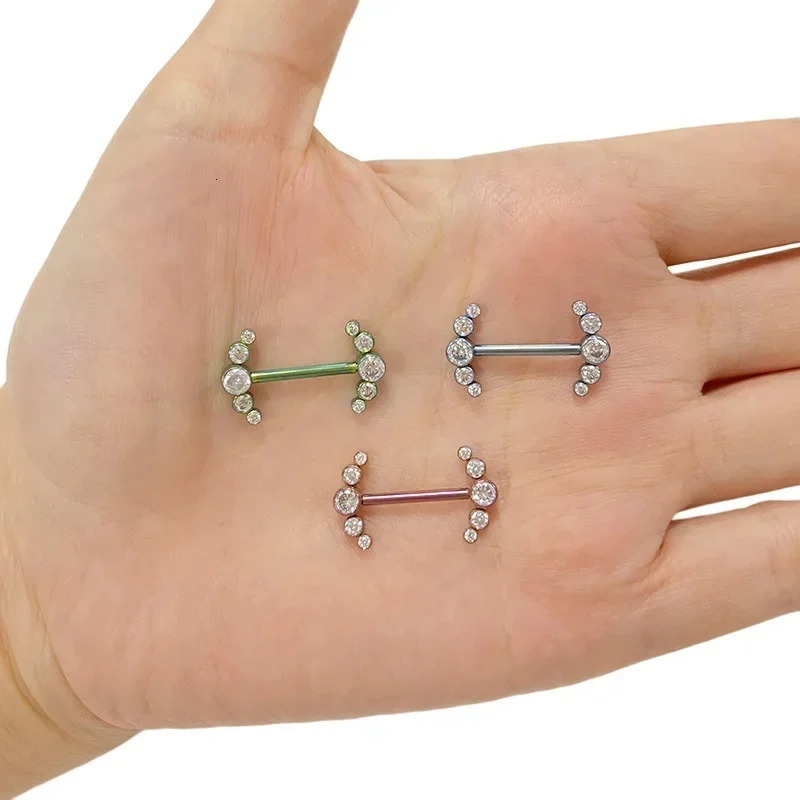 ASTM F 136 Nipple Barbell PIERC Zircon Opal Nipple nails Ring Bar Piercing Internally Threaded Sexy Body Jewelry 14G 251224