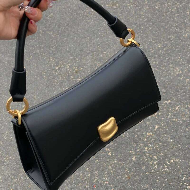 Black Flap Lock Handbags Women PU Leather Top Handle Messenger Casual Female Crossbody Retro Square Shoulder Bag Purse Liksusie