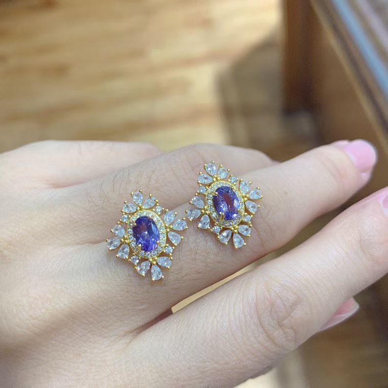 Dazzling 925 silver stud earrings natural tanzanite earrings 5mm*7mm 1.4ct genuine tanzanite silver jewelry with certificate