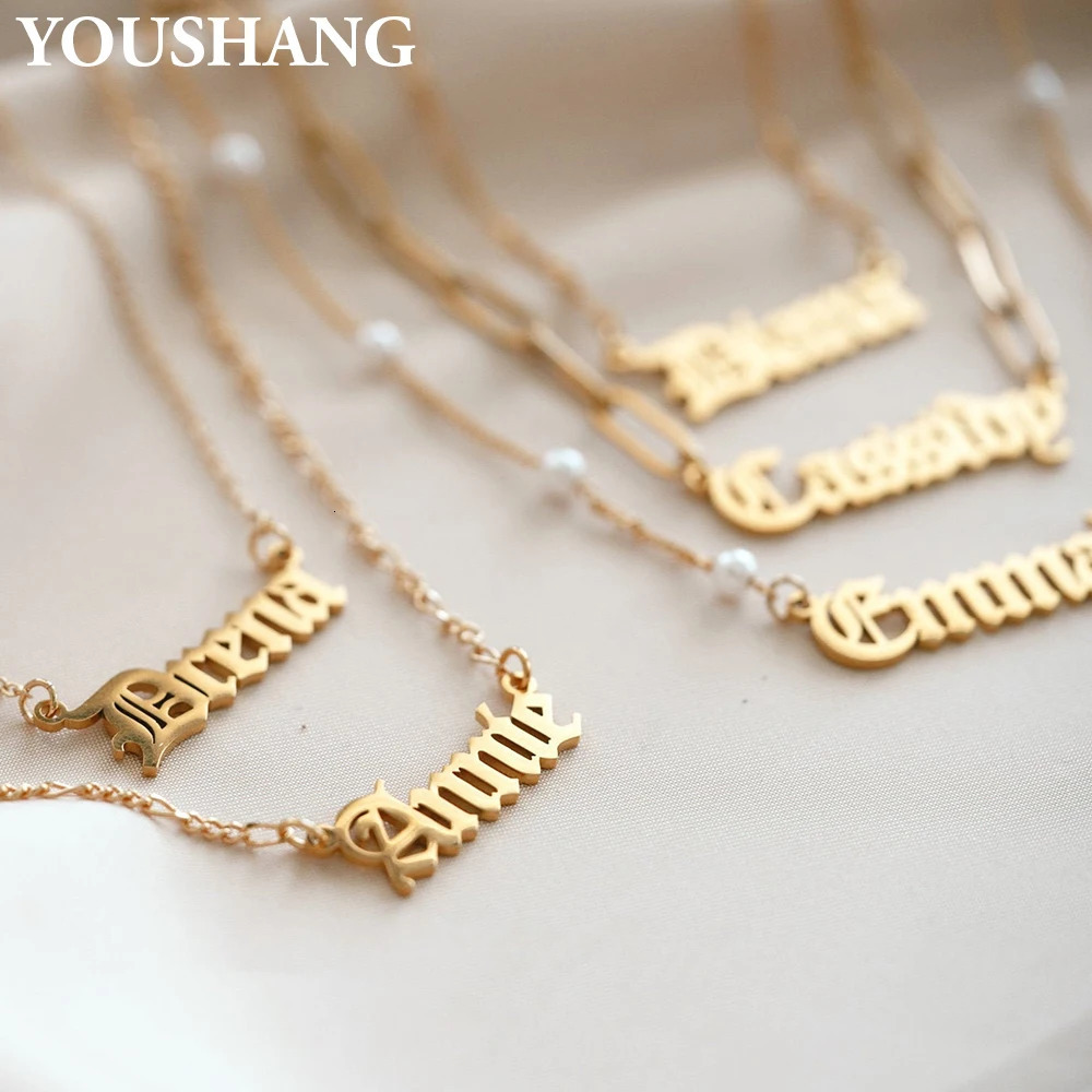 Personalized Stainless Steel Necklace with Ancient English Font Custom Name Pendant Unisex Festive Elegant Jewelry Gift 251224