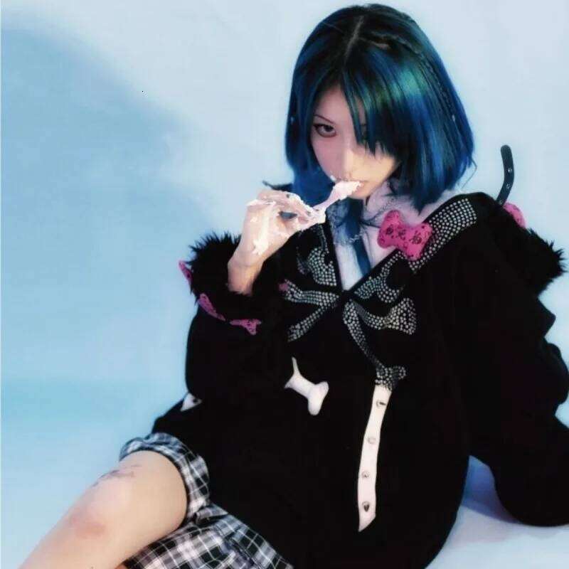 Gothic Y2K Hoodied Jackets Women Harajuku Fashion Hooded Coats Skull Thicked Casual Black Tops Winter Sweatshirts Punk Hoodie Zhehan