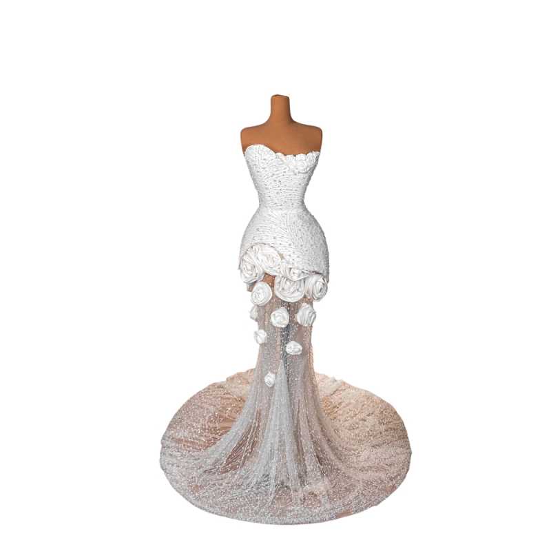 Exquisite Mermaid Wedding Dress Handmade Flowers Strapless Bridal Gowns Pearls Sequins Custom Made Bride Vestido de novia