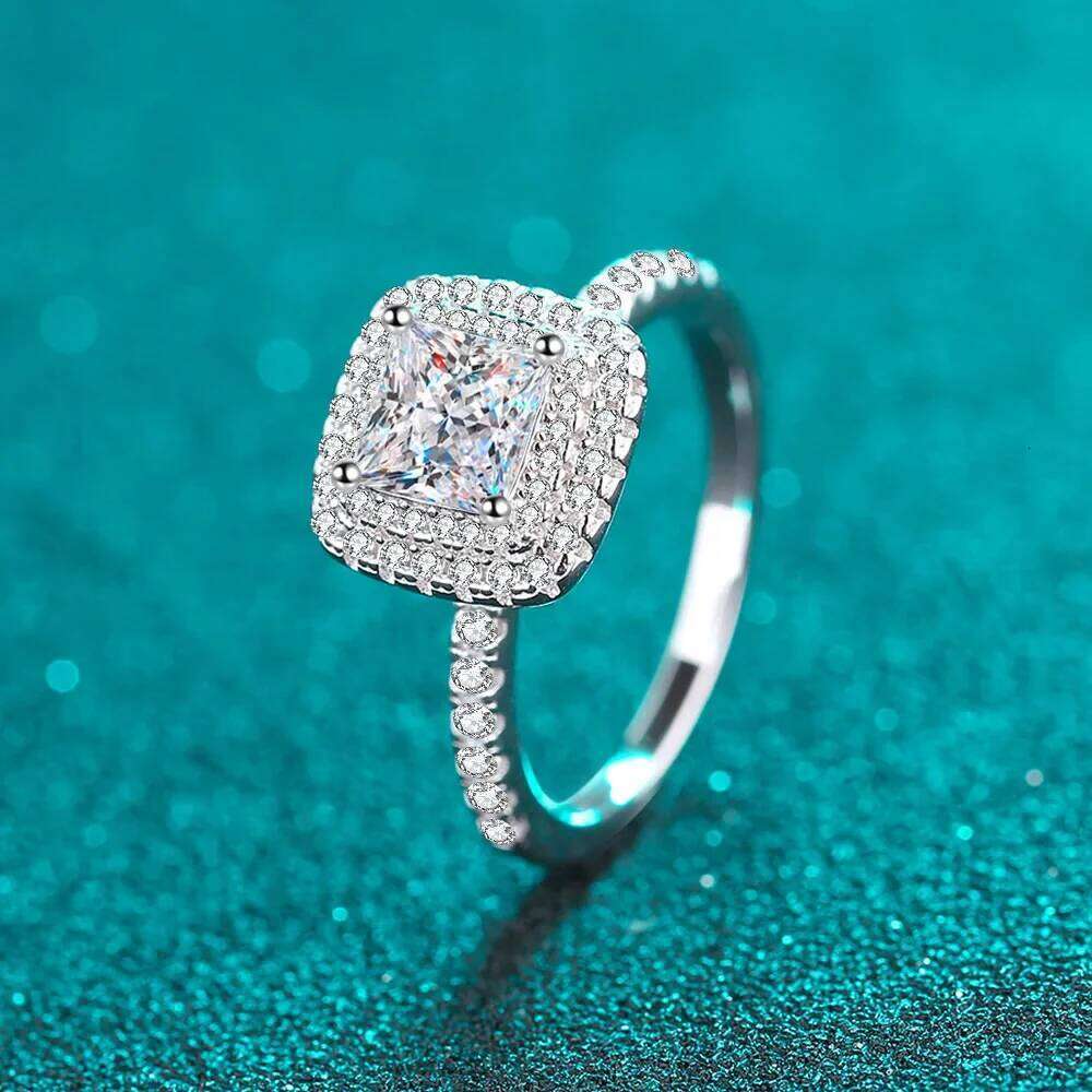 18K gold inlaid diamond women's 1 Ct princess PT950 platinum moissanite ring, luxurious light luxury ring 8e0