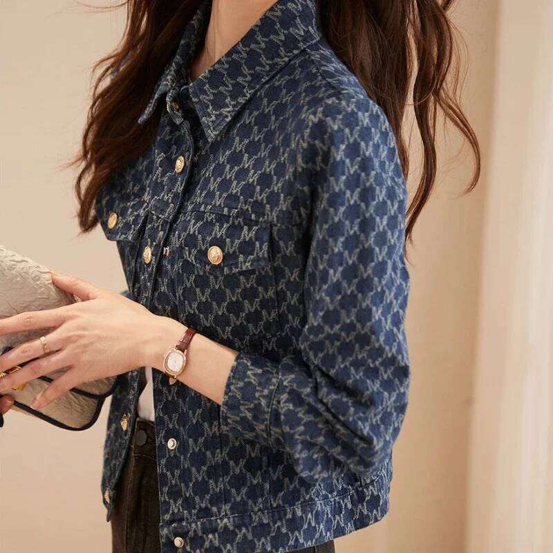 Blue Women's Designer Fashion 2026 Denim Jackets With Print Outerwears Spring Autumn Graphic Female Jeans Coat On Sale Cowgirl Clothing Vintage L