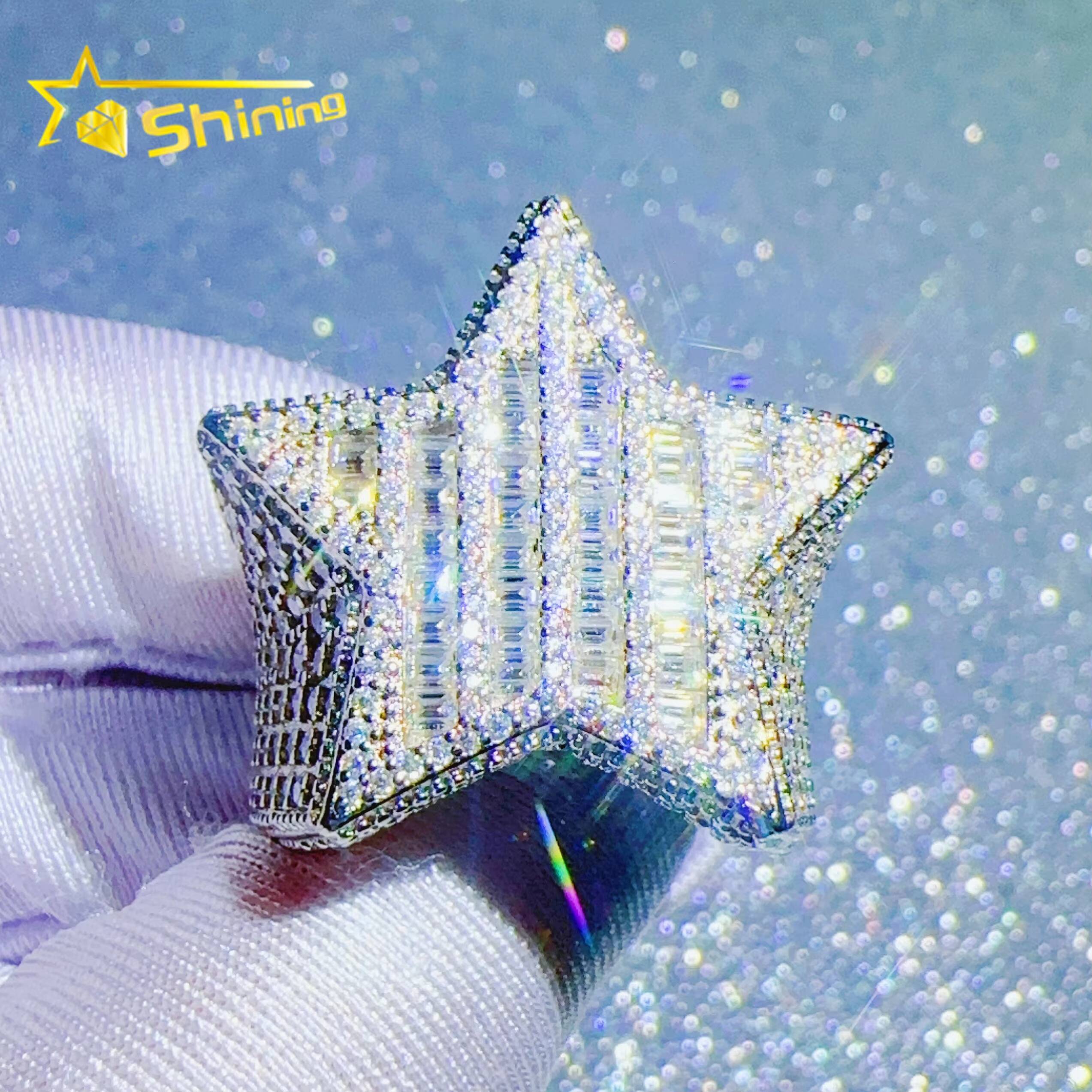 Sterling Silver 925 Fine Jewelry Rings Iced Out Vvs Moissanite Diamond Hip Hop Lab Diamond Jewelry Star Ring