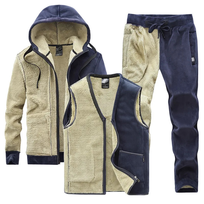 Cashmere Mens Hoodies vests pants Three-pieces Sets Men Winter Plus Velvet Thick Tracksuit Casual Lamb Wool Set Men Warm 251225