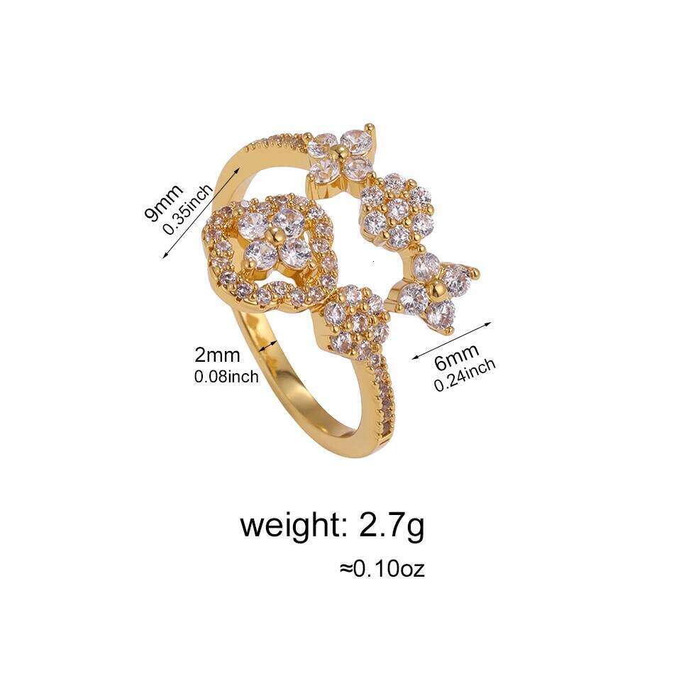 ZAKOL New Fashion Zircon Inlay Four-leaf Flower Design Open Ring For Women Exquisite Shiny CZ Niche Jewelry Gift