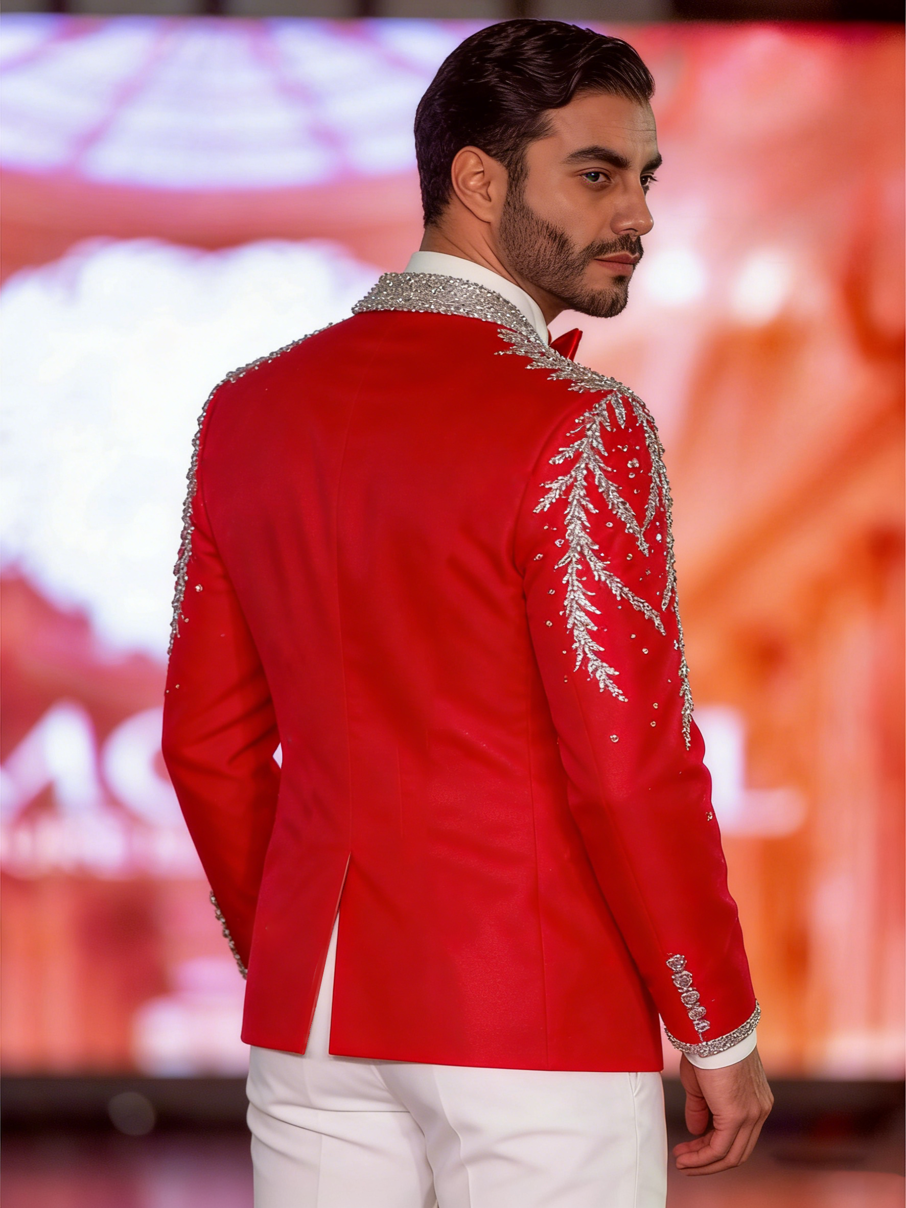 Wedding Men Tuxedos Sequined Shawl Lapel Crystal Beading Groom Wear 2 Piece Business Birthday Party Customized