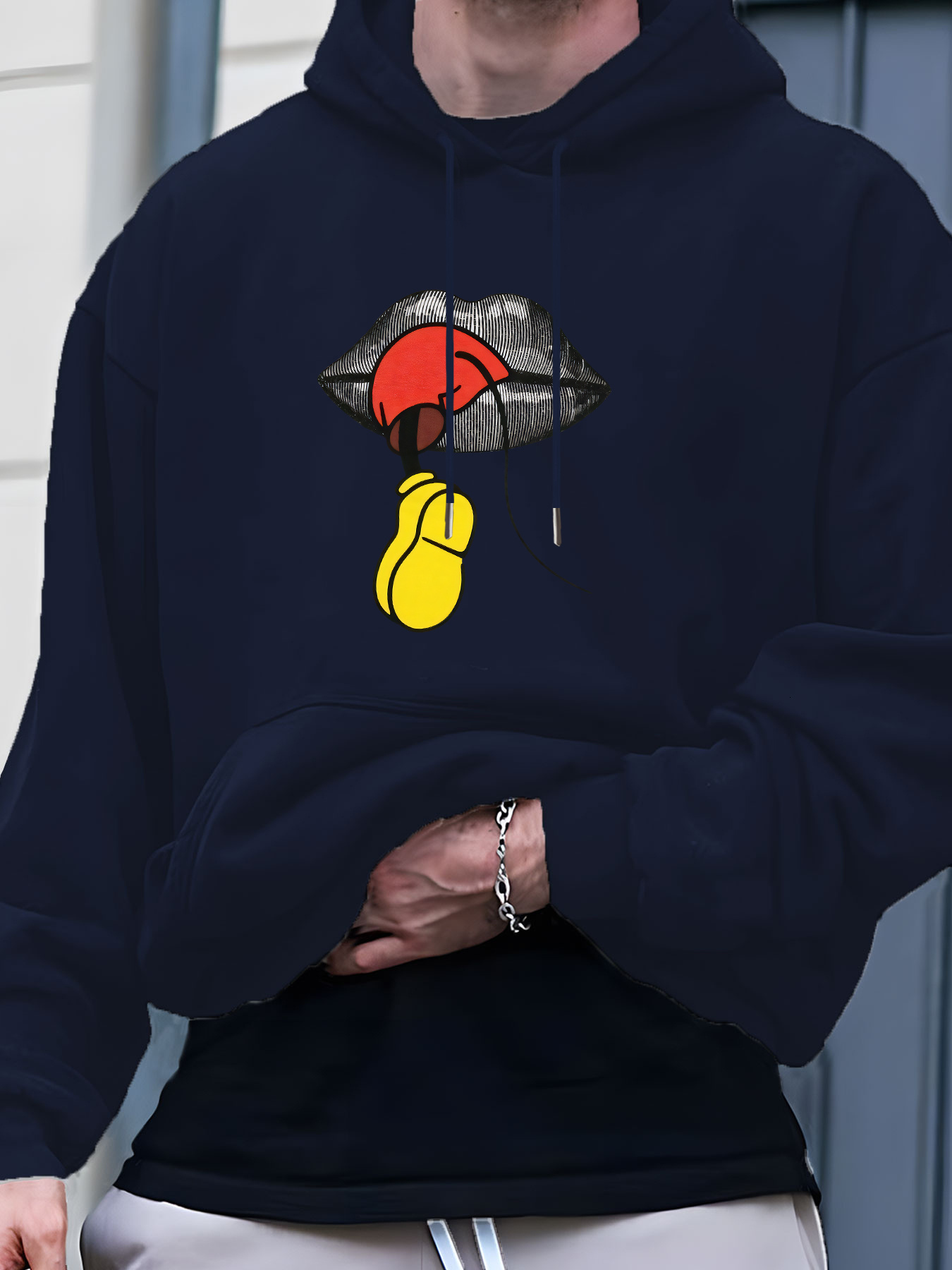 Men'S Casual Print - Blend, Long Sleeve Pullover Front Pocket, Black with Red Yellow Eye Design, Perfect for Fall & Winter, Autumn Winter Apparel