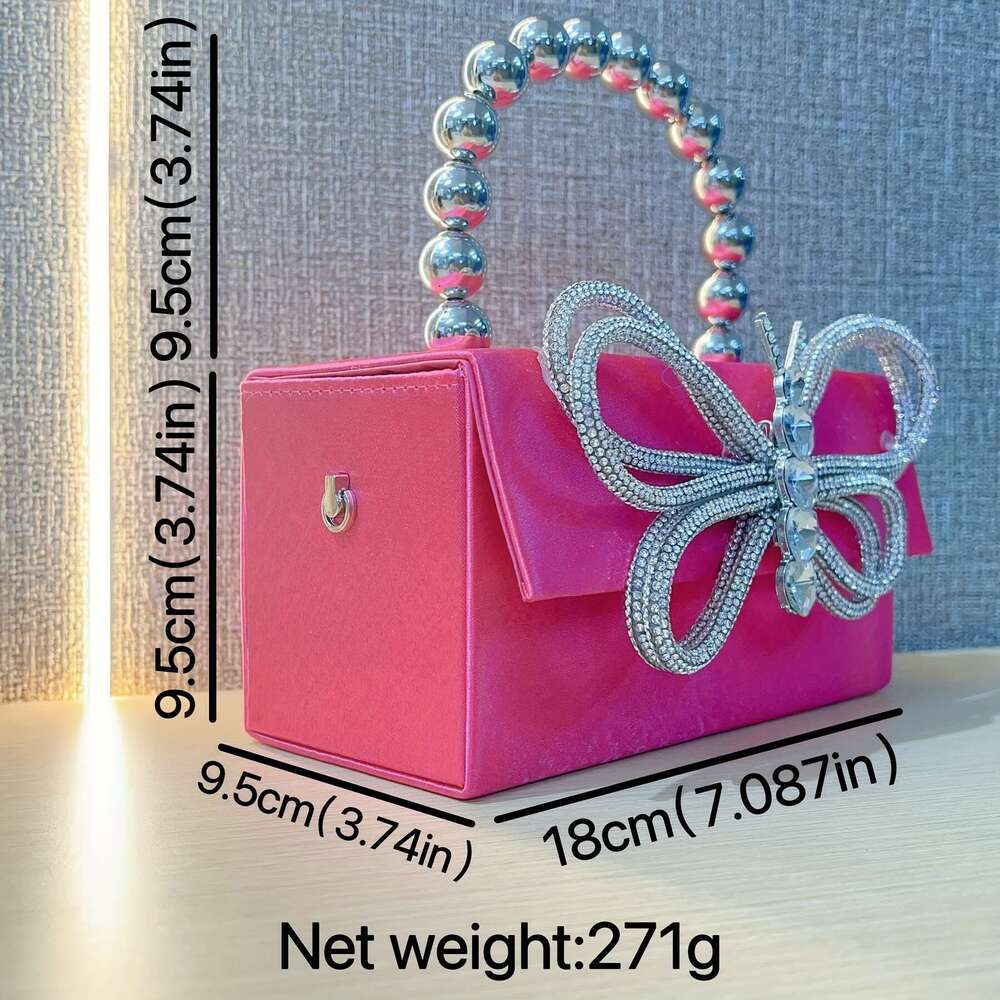 JINXIANGGUO A New Sparkling Crystal Butterfly Handbag With Silvery Bead Handle Featuring Spacious Interior It Makes Great Gift Her Suitable For Birthd