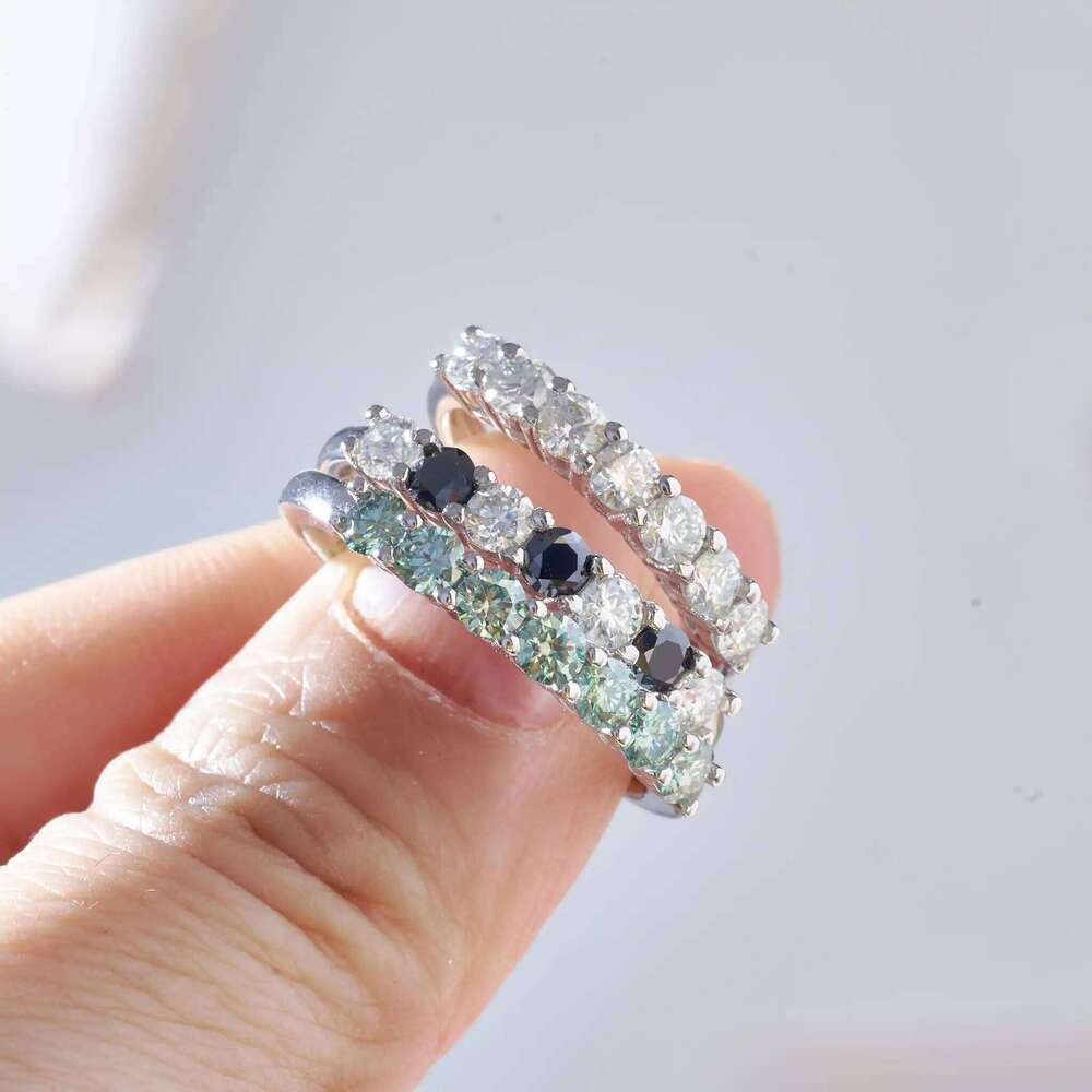 100% Green Moissanite Band Sterling Silver Wedding Rings VVS1 Diamond Half Eternity Stackable Ring for Women 282