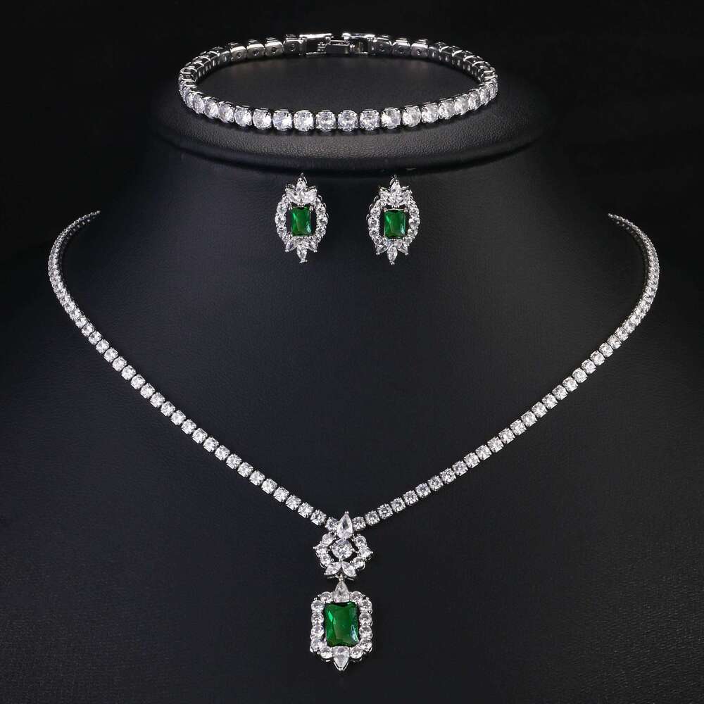 ZAKOL Luxury Geometric Water Drop Big Zircon Wedding Jewelry Set for Women Shiny Full Crystal CZ Earring Necklace 2 Pcs Sets