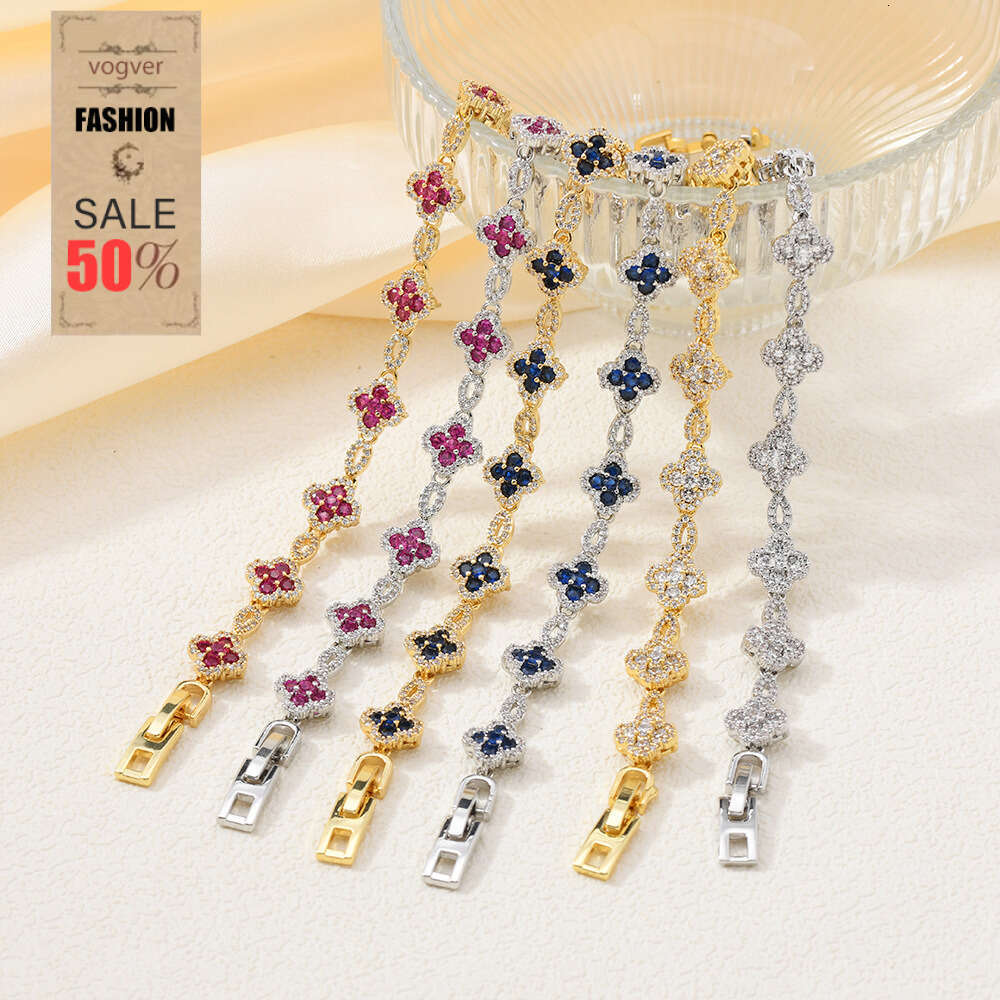 Bracelet For Women Hip-Hop Full Four-Leaf Clover Bracelet, Dopamine Design Fashion Trend 5A Zirconia Colorful Hand Jewelry