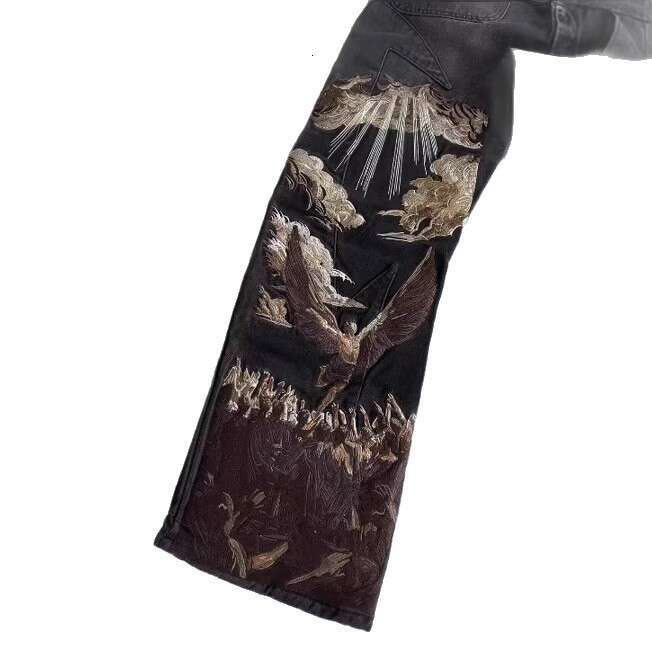 European and American Independent Station Cross-Border Foreign Trade Printed Button Large Size High Waist Washed Straight Loose Jeans for Women