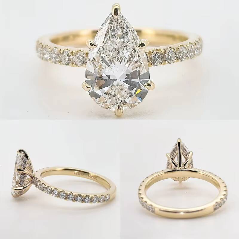 Classic 2ct Synthetic Diamond Engagement Ring 14k Real Gold Igi Certified Pave Setting Cvd Lab Grown Diamond Ring