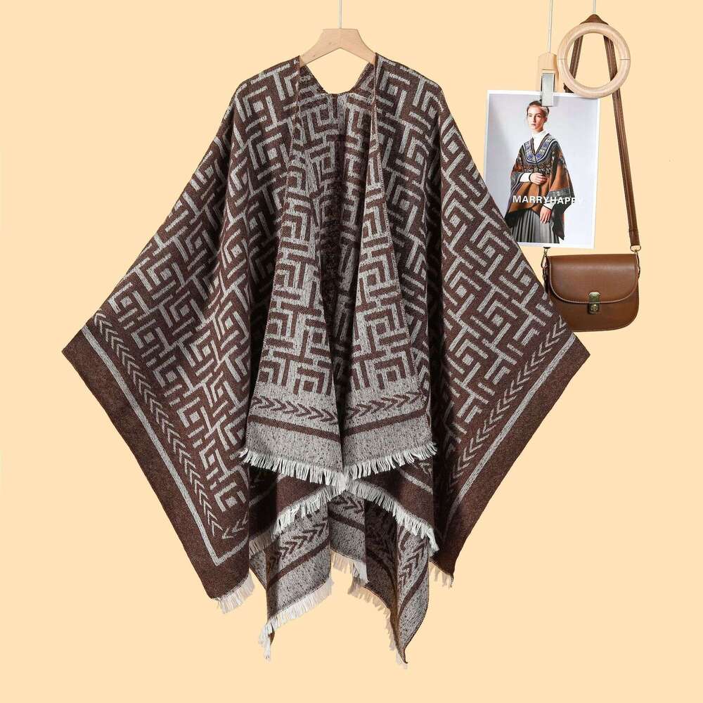 Double-Sided Autumn Winter Shawl European American Style Elegant Slim Fashion Thickened Scarf Office Warm Travel Outerwear Cape