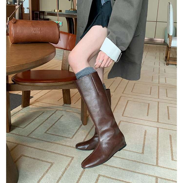 Cowhide Version ~ Internet Celebrity Style Retro Long for Women 2025 Winter New Versatile Comfortable Soft Sole Slim Boots