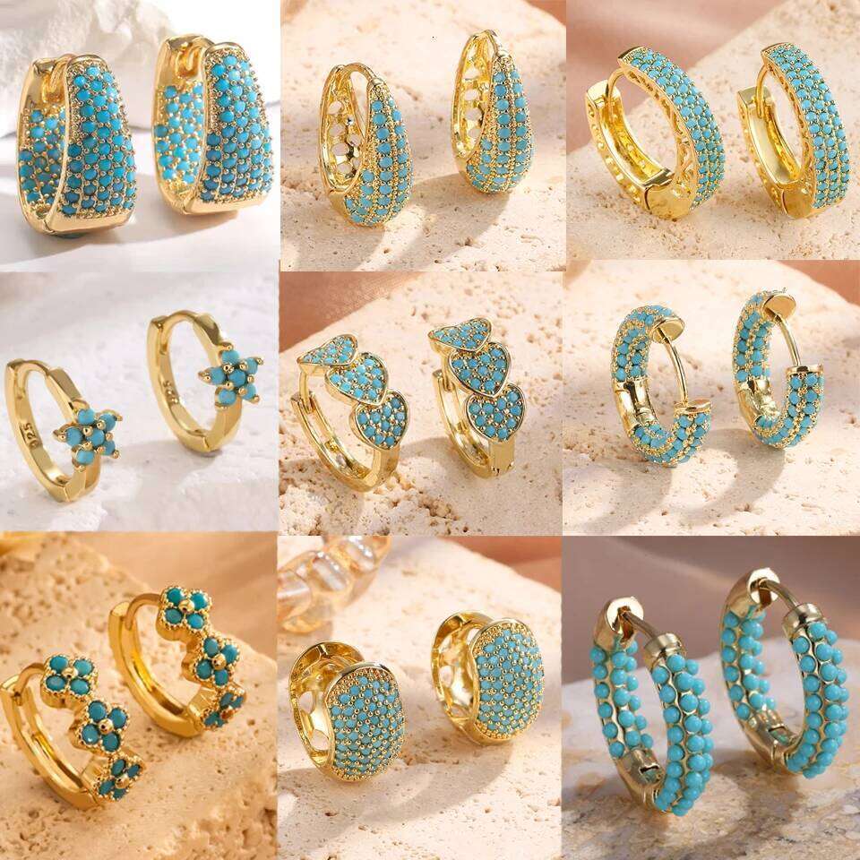 ZAKOL Luxury Turquoise Hoop Earrings for Women Temperament Gold Color Plated Micro-Intact Blue Zircon Party Ear Accessories