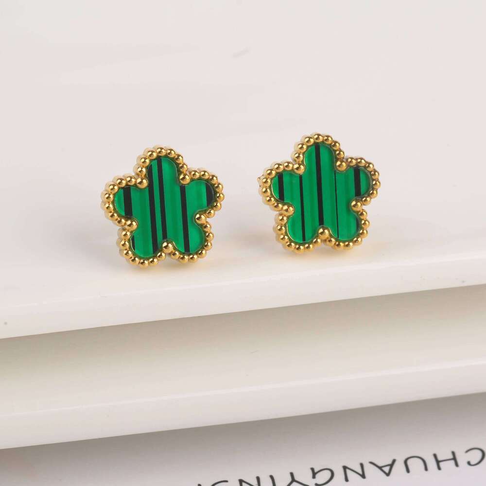 Classic Stainless Steel Five Leaf Flower Necklace Set Bracelet Earrings Simple for Woman Girl Party Daily Wear Jewelry 25H1229