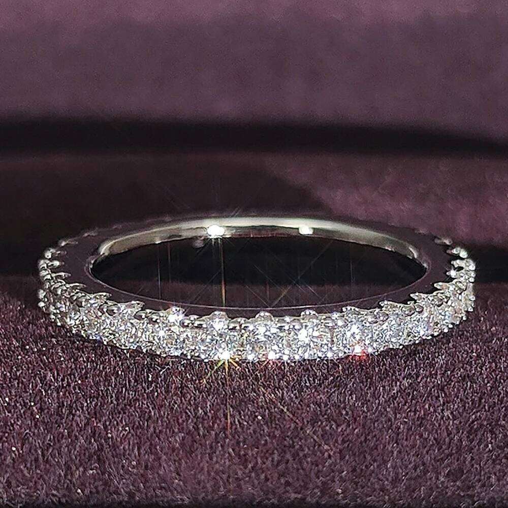 1.75mm Trendy Silver Color Aesthetic Cz Stackable Ring Eternity Band Women Gift for Friend Jewelry R7026