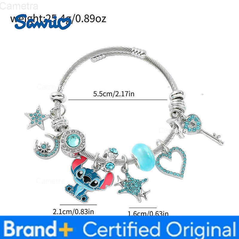 Sanrio Disney Stitch Bracelet for Women Cute Anime Cartoon Rhinestone Beaded Adjustable Portable Bangles Girl Gifts H251229