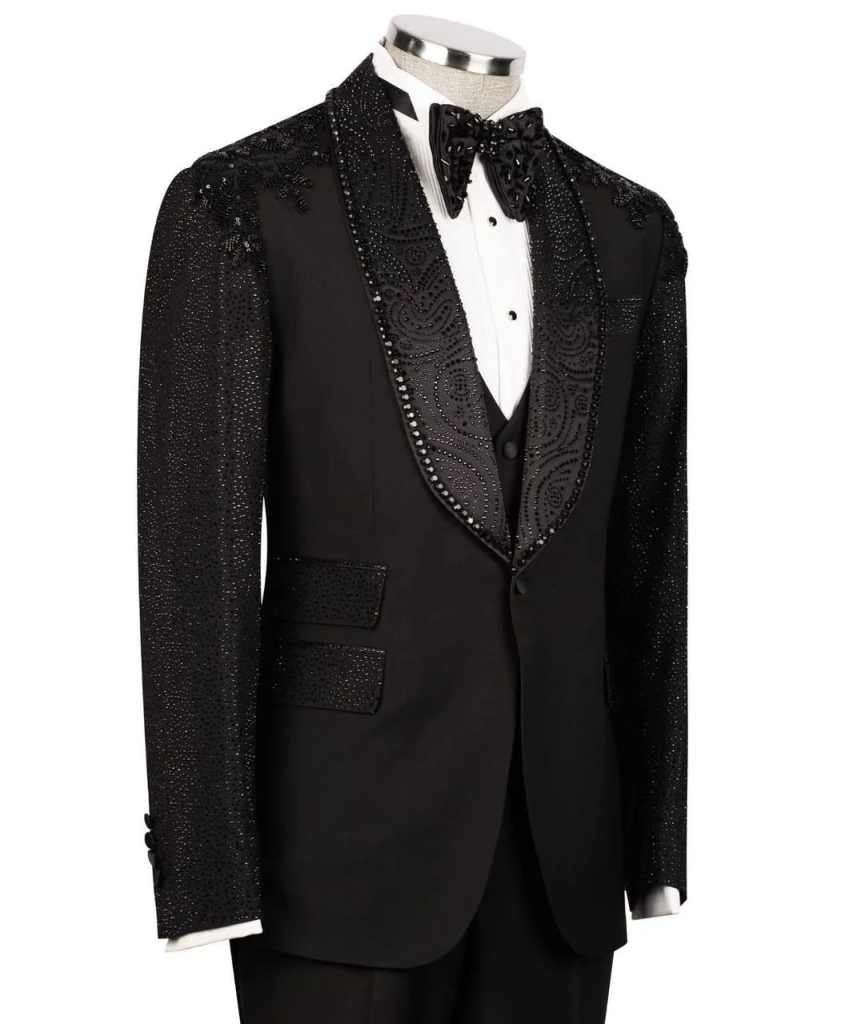 Elegant Men Suits Tailor-Made 2 Pieces Shawl Lapel Jacket Sequins Beading Blazer One Button Groom Customized Coat Pants