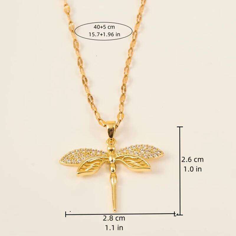 ZAKOL Trendy Gold Color Dragonfly Wings Necklaces For Women Stainless Steel Crystal Necklace Everyday Jewelry Gifts