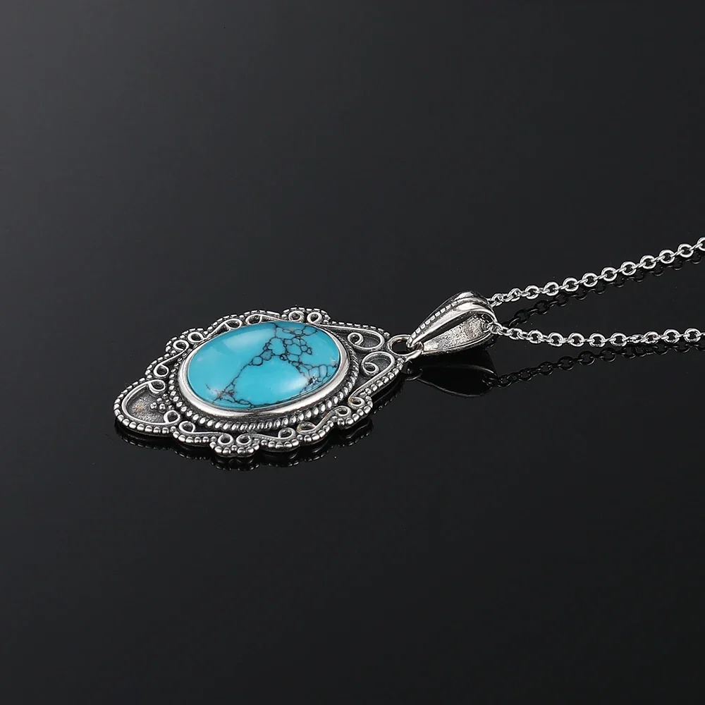 S925 Silver Necklace Natural Turquoise Pendants Necklace Fine Jewelry for Women Vintage Party Gifts with Chain 251224