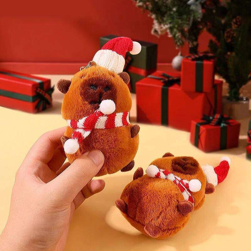 ZAKOL Cute Hat Capybara Pendant Plush Toy Doll Keychain Kapila Bag Hanging Ornaments Christmas New Year Gift