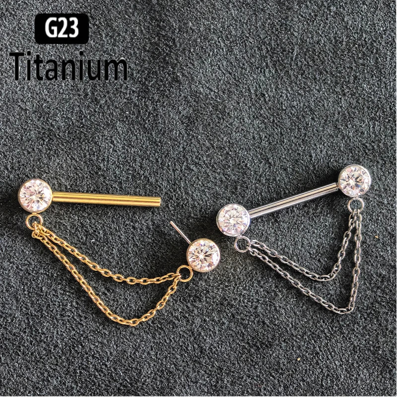 G23 Nipple Piercing Jewelry CZ With Chain Bezel Tongue Nipple Bars Piercing for Breasts Sexy Piercing Mamilo for Women 251224