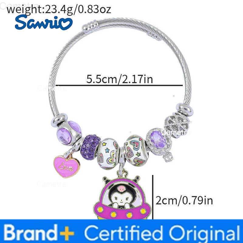 Sanrio Kawaii Jewelry Kuromi Spaceship Charm Beaded Bracelet Trendy Anime Fashion Gifts H251229