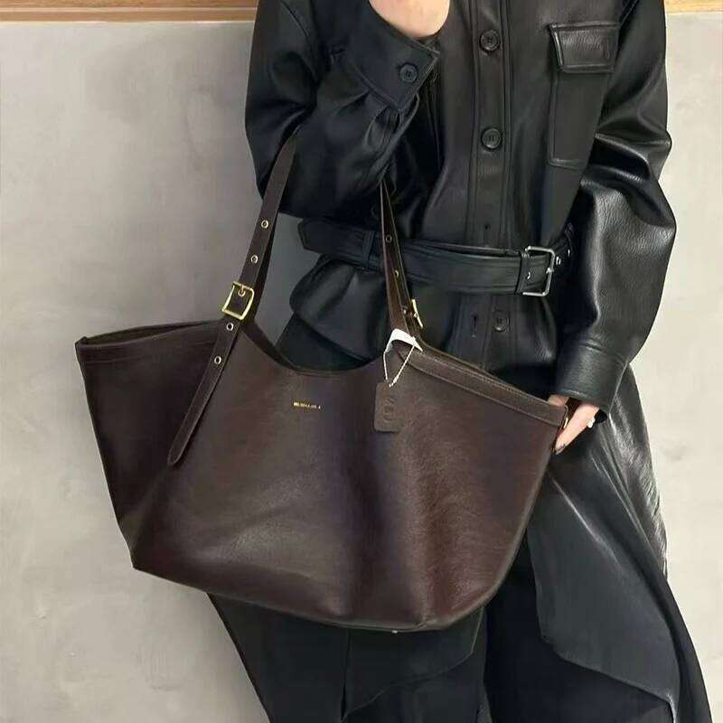 Luxury Wing Style Leather Tote Bag Belt Buckle Adjustable Underarm Shoulder Bag Large Capacity All Match Open Handbag Liksusie