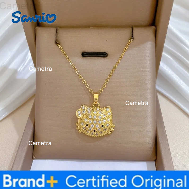 Sanrio Stainless Steel Chain Bling Shiny Zircon Hello Kitty Pendant Necklace for Women Teen Girls Cute Kitten Jewelry Gifts H251229