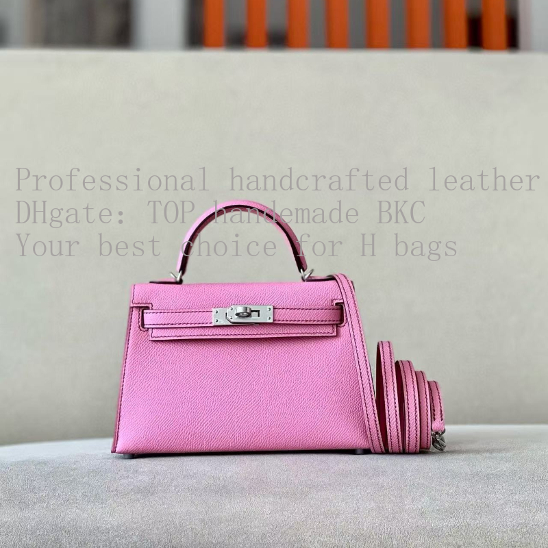 Full Handmade 19A Mirror like Quality Designer bag Top Quality mini KL 20cm epson leather Luxury handbag Christmas gift original package Peach blossom pink