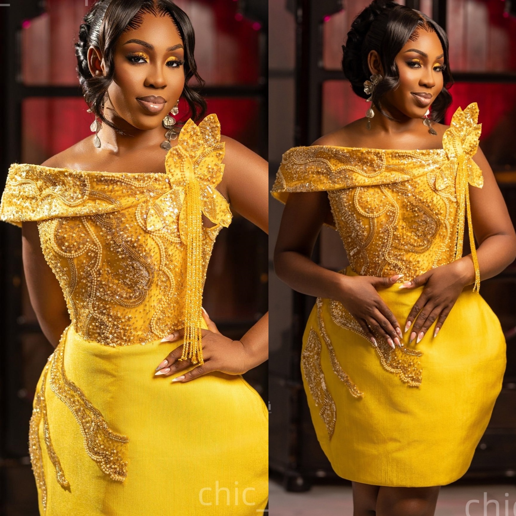 Chic Yellow Sheath 2026 Cocktail Dress Off Shoulder Sequined Florals Short Mini Graduation Homecoming Dresses For Special Occasions Sweetheart Gowns