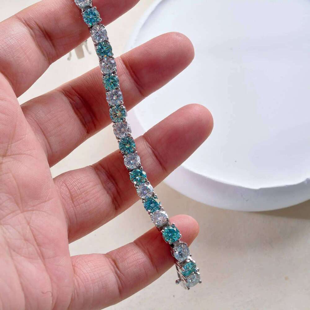 5mm Original Blue and white Moissanite Tennis Bracelets for Women Men Lab Diamond with GRA Wedding Jewelry 925 Sliver Bracelet fab