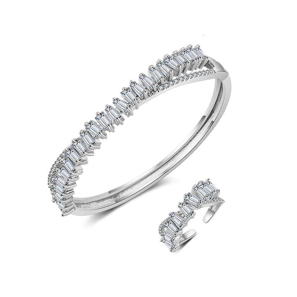 ZAKOL Brand Classic Baguette Cubic Zirconia Ring Bracelet Set Luxury 18K Gold Color Wedding Engagement Party Jewelry Sets