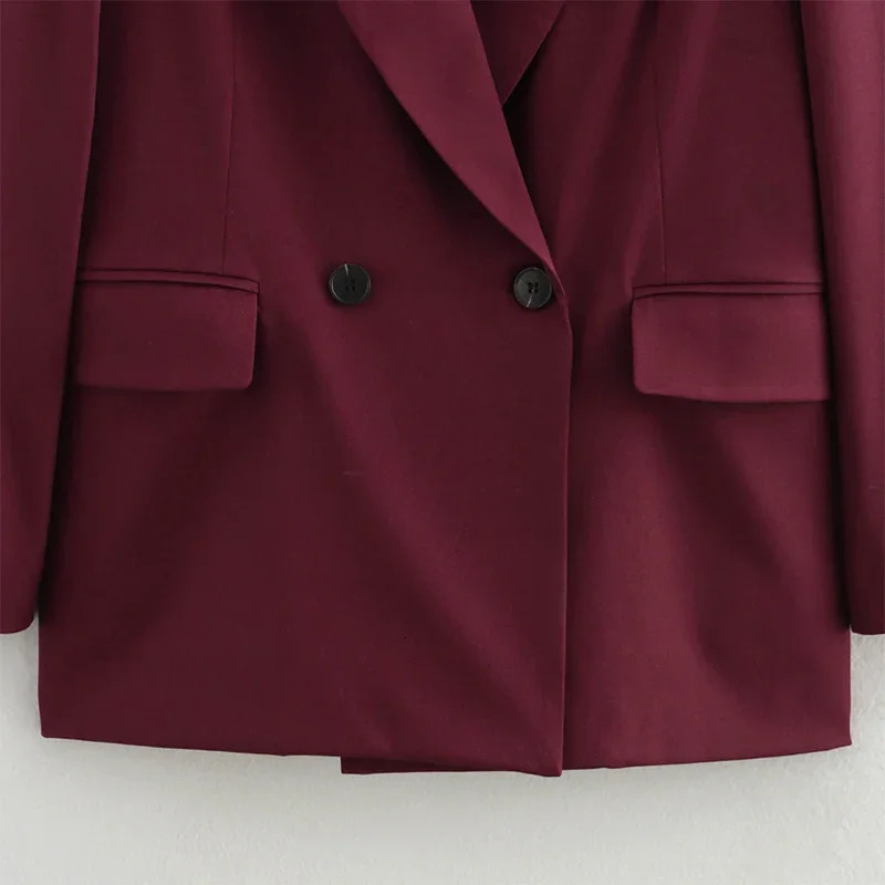 Burgundy Blazer Women Autumn Winter Vintage Double Breasted Suit Jacket for Woman Fashion Streetwear Classic Blazers Coat 251227