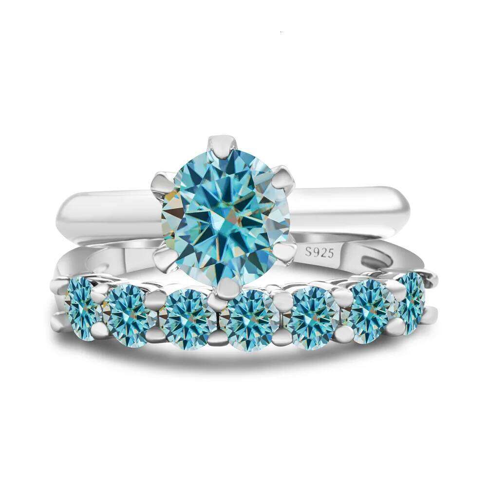 Total 1.7 Ct moissantie ring set Silver 925 Brilliant Cut Diamond Test Past D Color Moissanites Rings Original Jewelry c2e