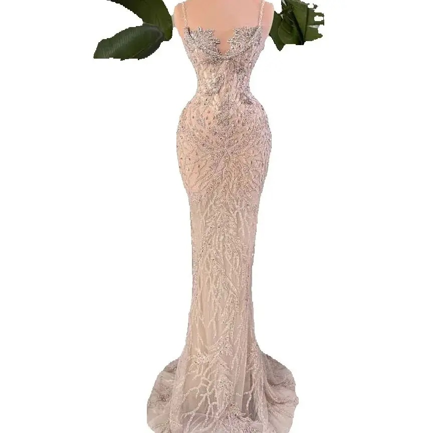 Sexy Sleeveless Sequined Prom Dresses Sparkly Spaghetti Straps Beaded Evening Dress Floor Length Customized Party Cocktail Gown