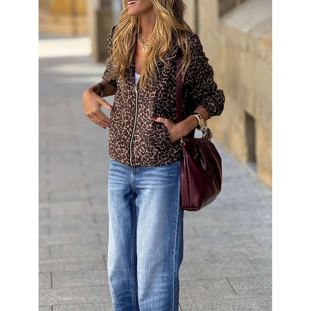 2025 European And American Retro Leopard Print Hooded Sweatshirt Street Hip-Hop Jacket Casual Elegant Top DREAM RECALL