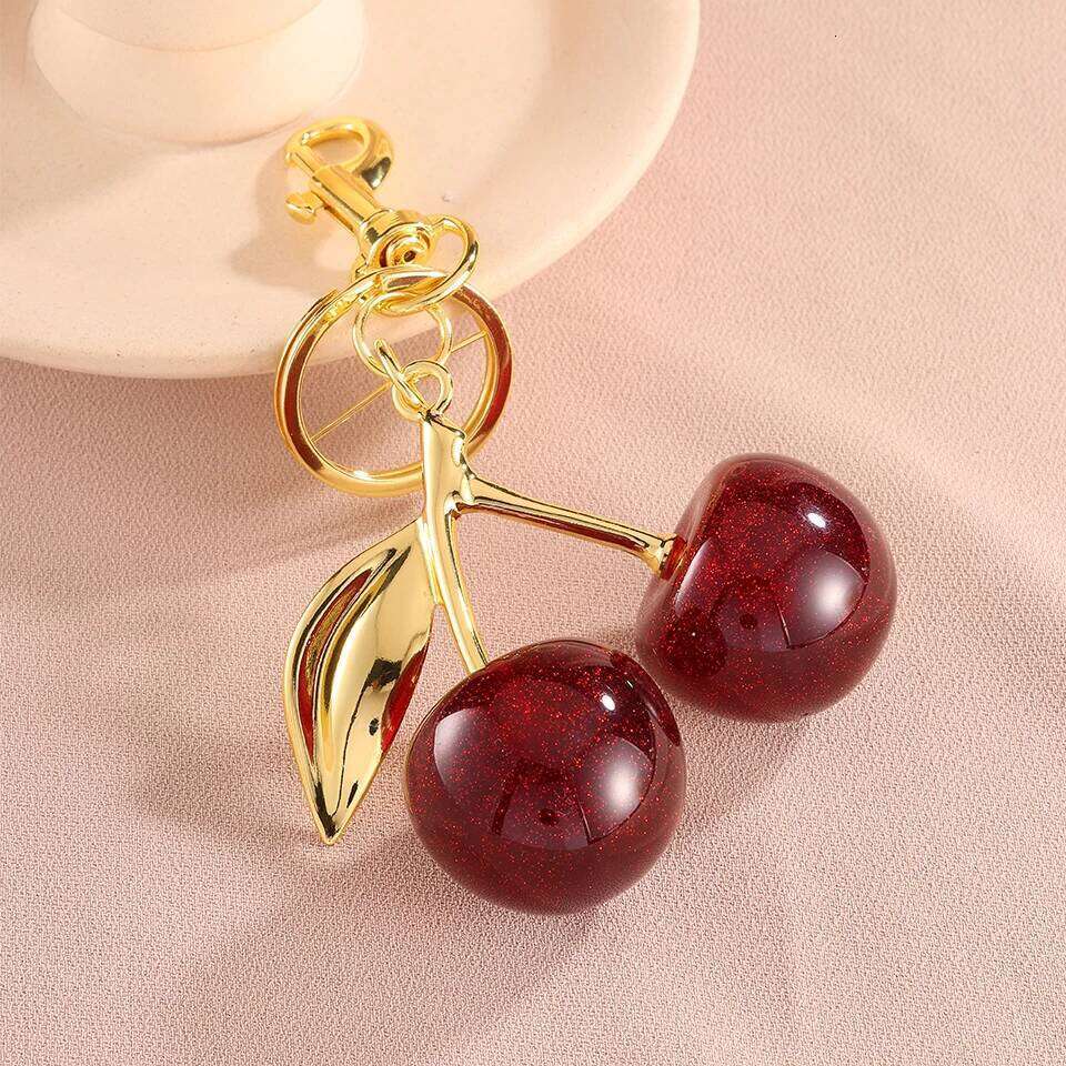ZAKOL 2pcs/Set Red Cherry Keychain With Pearl Bead Doll Bear Fashion Aesthetic Bag Pendant Accessories Christmas Jewelry Gift